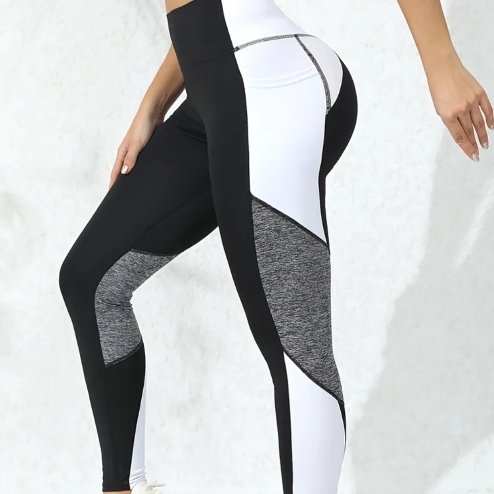 High waisted color block athletic gym Leggings with pockets